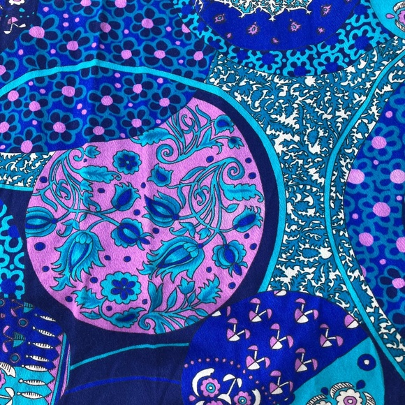 Vintage Sixties Paradise Hawaii Full Length L/S Purple & Blue Multi Print Dress - Picture 3 of 12